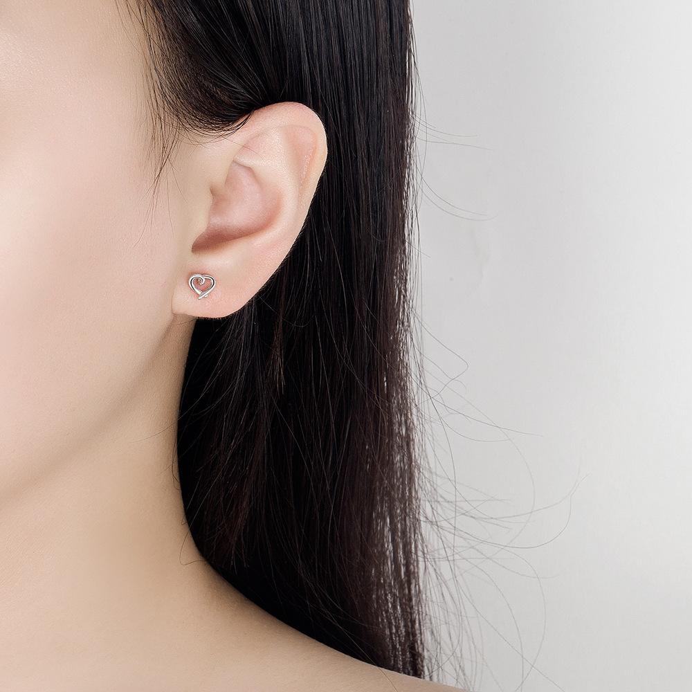 925 Sterling Silver Elegant Cute Hollow Love Stud Earrings Birthday Party Anniversary Gift