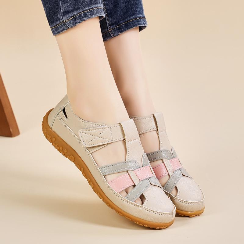 Plus Size Summer Retro Sandals: Soft Sole Velcro Beach Shoes for Women