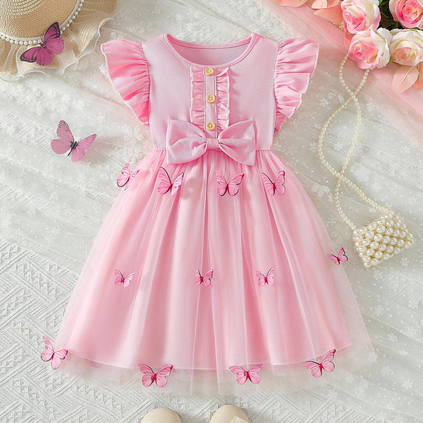 Girls Summer Butterfly Tulle Tutu Dress Fairy Princess Party Gown Elegant Kids Clothing 90cm