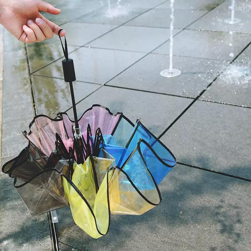 Rainbow Transparent Umbrella for Women, Foldable, Fully Automatic, Fresh and Forest-Style, Personalized, for Couples, Students, Creative, Manual