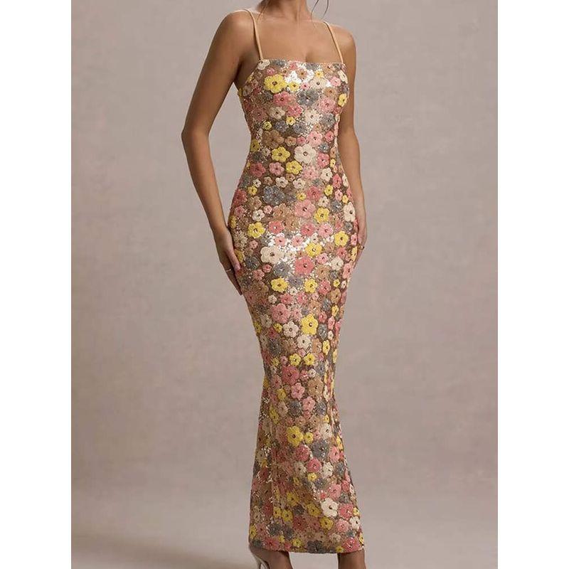 Gorgeous Banquet Song French Style Romantic Advanced Atmosphere Heavy Industry Sequin Embroidery Slim Fit Sexy Sheath Sling Dress