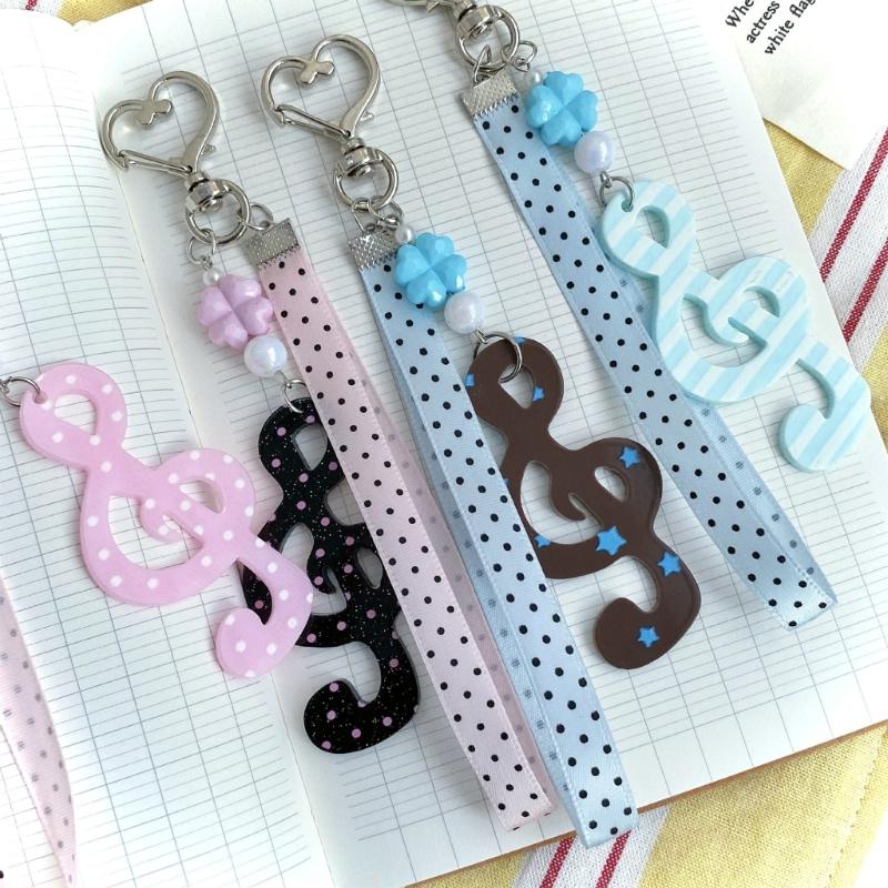 Decorative Keychain Charm Acrylic-Style Bag Charm Music Note Key Holder With Loop Strap and Playful Details for Everyday Carry
