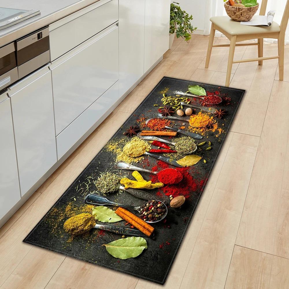 Ingredients and Spices Pattern Home Kitchen Floor Mats Door Front Decoration Floor Mats