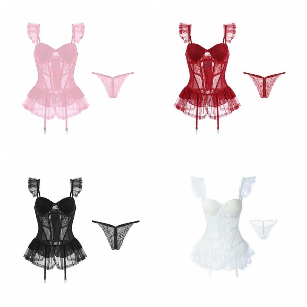 Ruffle Camisole Nightwear Transparent Mesh Nightdress Comfortable Lace Nightgown  Home