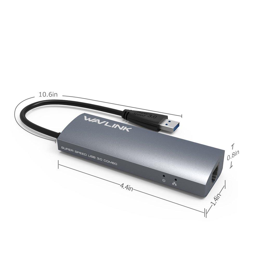 WAVLINK USB Ethernet Prędkość Transferu Danych Aluminiowy Kompaktowy Kompatybilny z Galaxy Tab Matebook Hub/USB3.04 Porty/Port Gigabitowy/Wysoki MacBook/MacBook