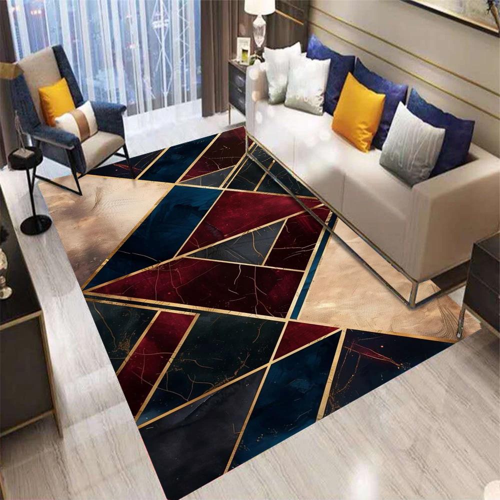 Retro Color Geometry Plaid Carpet Living Room Bedroom Balcony Sofa Table Entrance Mat Non-slip Machine Washable Rug Home Decor