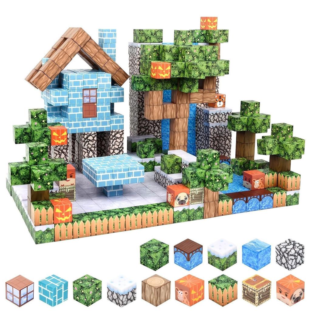 Magnetic Building Blocks Mine World Brick Cube Toys Set Stem Sensory Best Gift For Boy Girl Children Yi Lin 100Pcs