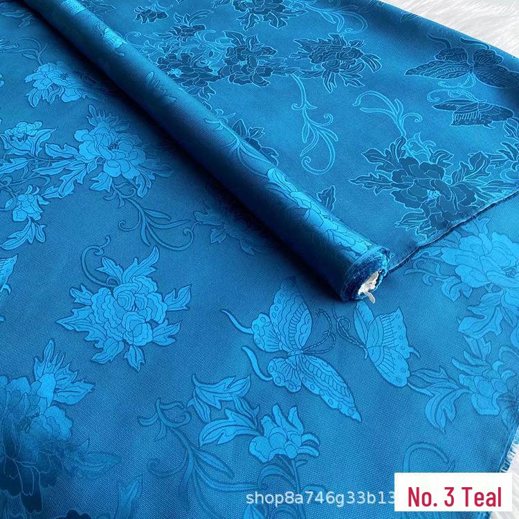 Žakárová látka Hanfu Qipao s otevřeným vzorem Motýli a pivoňky - 100% morušové hedvábí