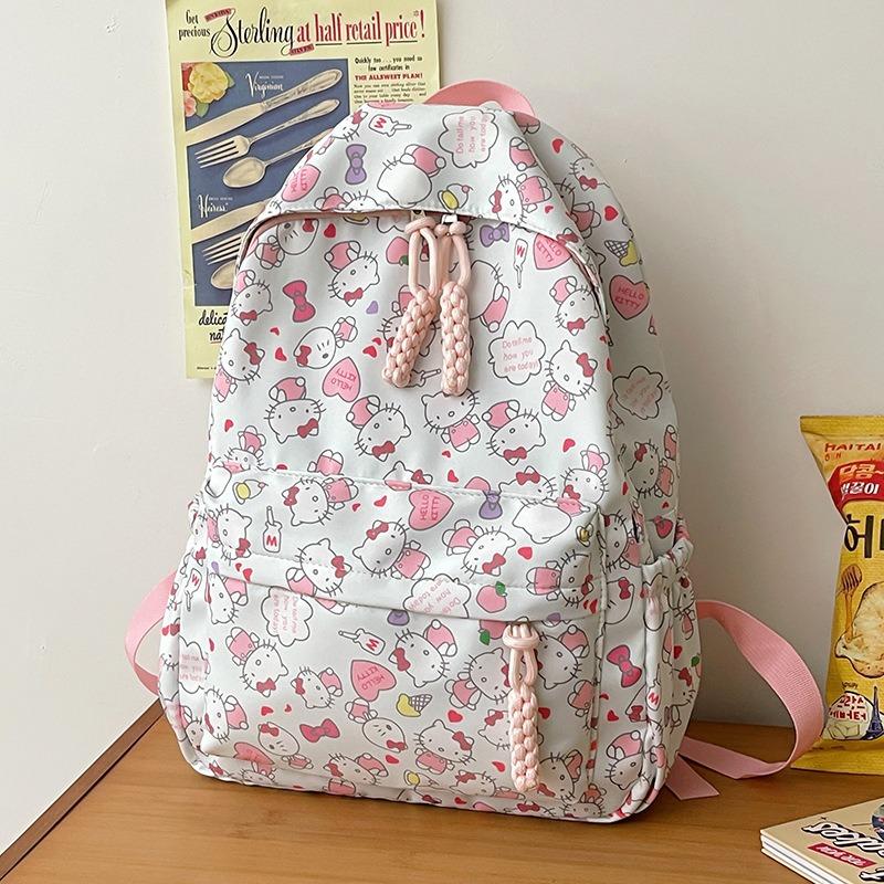 Homemade Sweet and Cute Kitten Printed School Bag for Girls Junior High School Students Large Capacity Girls College Backpack