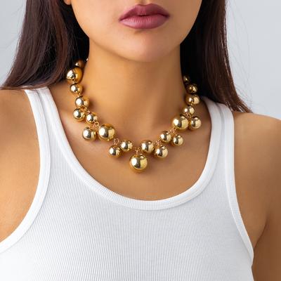 PuRui Exaggerated Mix Big Small Round Balls Imitation Zircon Necklace Choker for Women Cool Trendy Hip Hop Zircon Collar Party