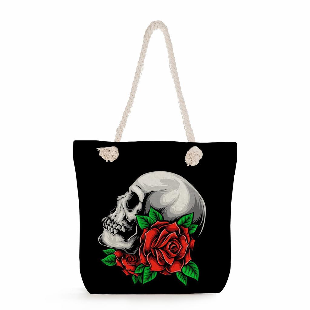 Skull print thick rope single-shoulder beach bag 7298 KTB