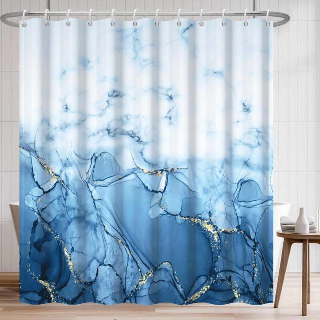 Lila Marmor Duschvorhang Für Badezimmer, Abstraktes Wasserdichtes Stoffvorhang-Set Mit 12 Haken, 71X71 Zoll