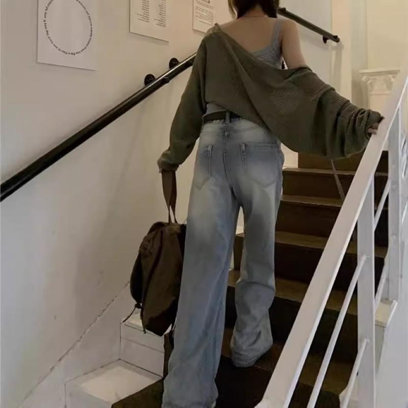 Womens High Waist Straight Leg Light Wash Denim Jeans Casual Loose Fit Streetwear