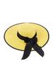Solid Color Bohemian Straw Sun Hat With Bow Wide Brim Round Top UV Protection Windproof
