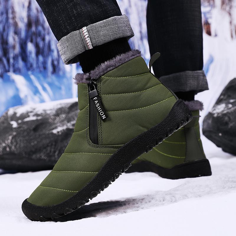 Men Winter Plus Velvet Snow Boots Casual Zipper Warm Outdoor Cotton Shoes Large Middle Top Thick Anti Slip Hiking Shoe 39-46
