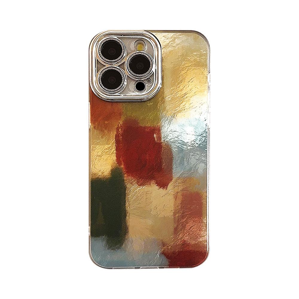 ins retro contrasting color smudge plaid for iphone16 apple 15 mobile phone case 13 tinfoil pattern 17pro max