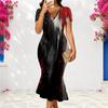 Women Plus Size V Neck Short Sleeve Printed Black Pink Fitted Fishtail Dress