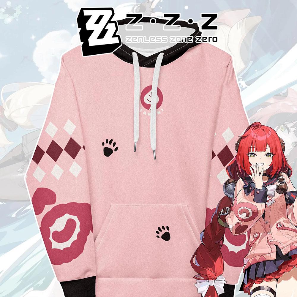 Bluzy z kapturem Cosplay Ukinami Yuzuha Gra Zenless Zone Zero Bluzy z nadrukiem 3D Bluza z długim rękawem i kieszenią Unisex