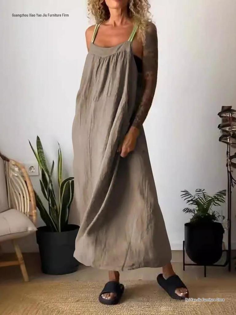 2026 Summer Casual Cotton Linen Strap Dress