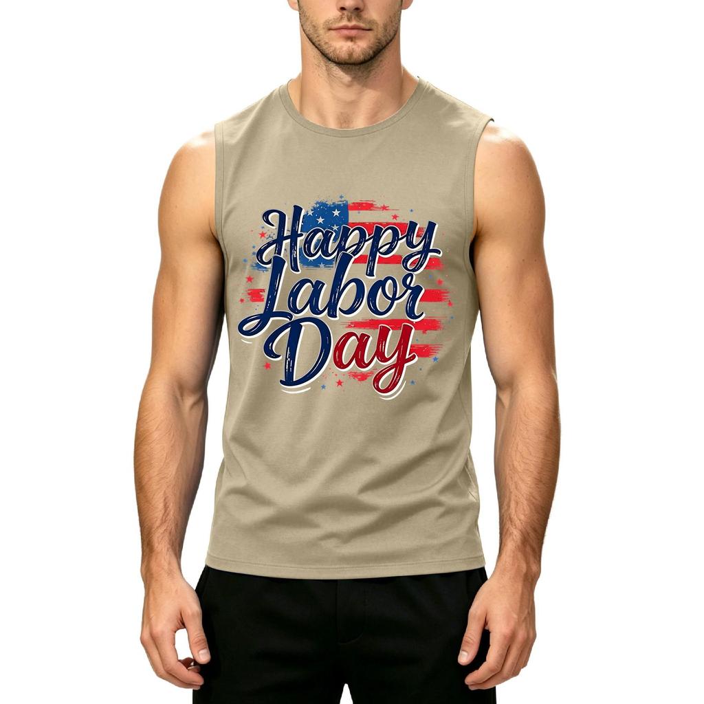 Men's Sleeveless Casual Tank Top Labor Day Graphic Print Muscle Shirt Lightweight Summer Workout Tee