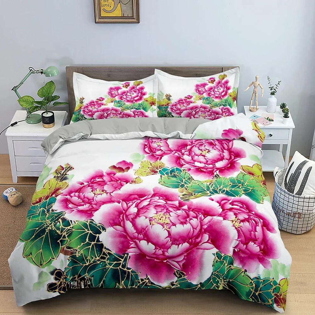 3D Rose Flower Duvet Cover Queen King Double Bedding Set 2/3pcs Quilt Cover with Zipper Closure King Size Polyester Quilt Cover