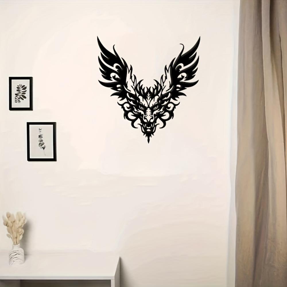 Metal Dragon Head Wall Sculpture Winged Handcrafted Iron Black Art for Outdoor Office Decor Asian Theme Gift Christmas Halloween Birthday
