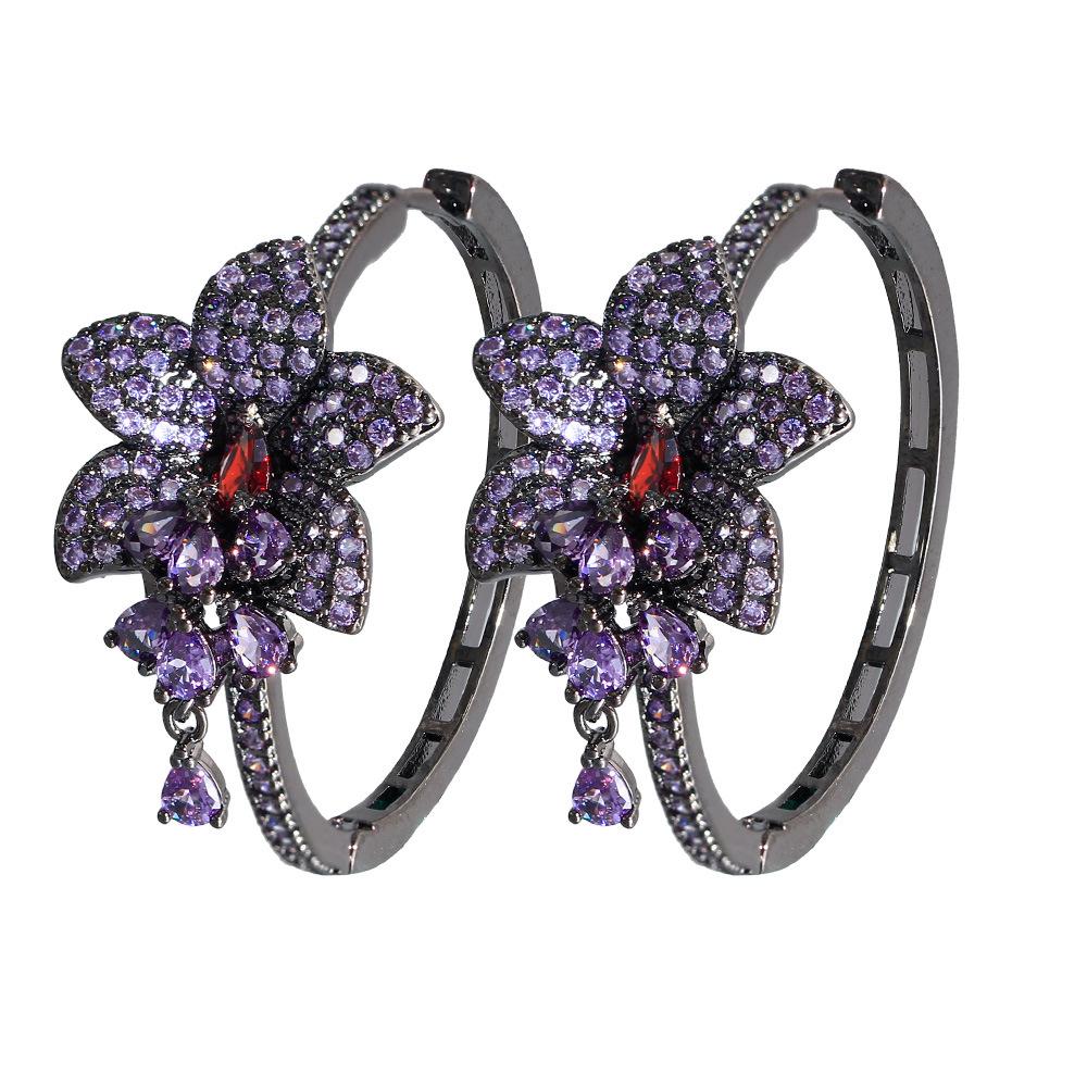 Heavy Industry Exaggerated Personality Flower Color Zircon Water Drop Earrings Flower Circle Temperament Earrings