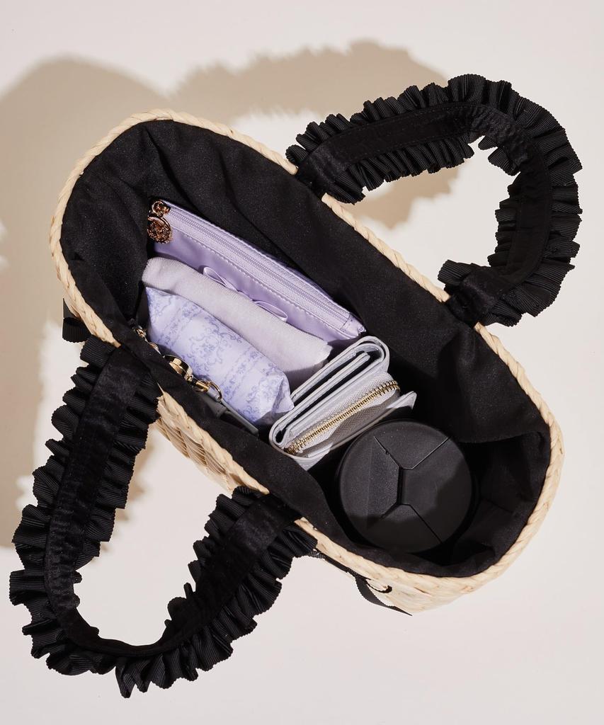 Maison de FLEUR Frill Handle Maize Ribbon Basket Bag In Pink Beige Women's