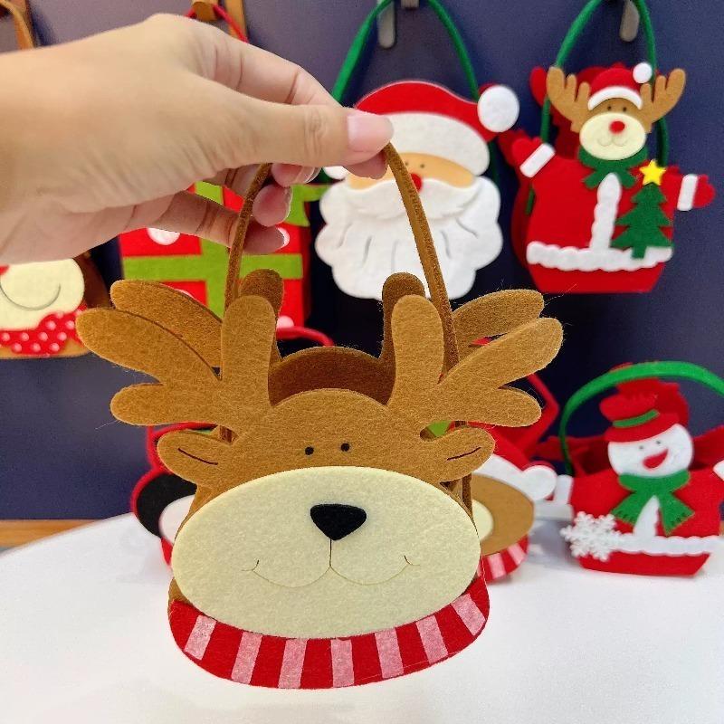 1-10PCS Christmas Felt Candy Bags Cartoon Apple Pouch Santa Sack Kids Gift Packaging Bag Xmas Tree Holiday Decoration