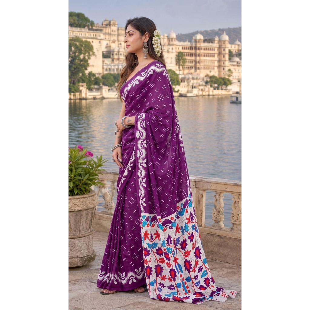 Chunri Hand Block Print Mulmul Cotton Saree – Traditional Elegance with Luxurious Comfort