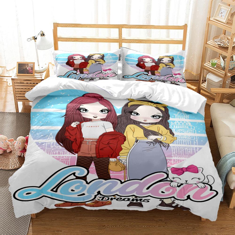Cartoon Girl Art Print XXL Three Piece Bedding Set  Article Children Or Adults For Beds Quilt Covers Pillowcases Bedding Set