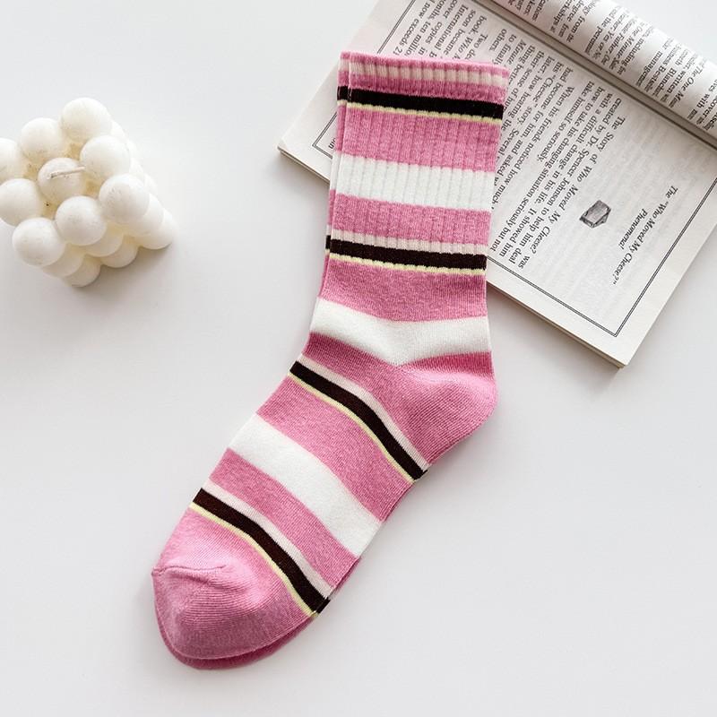 Socks Pure Cotton Striped Medium Tube Socks College Style Spring And Autumn Thin Sports Sweat-Absorbing Deodorant Stacking Socks Women