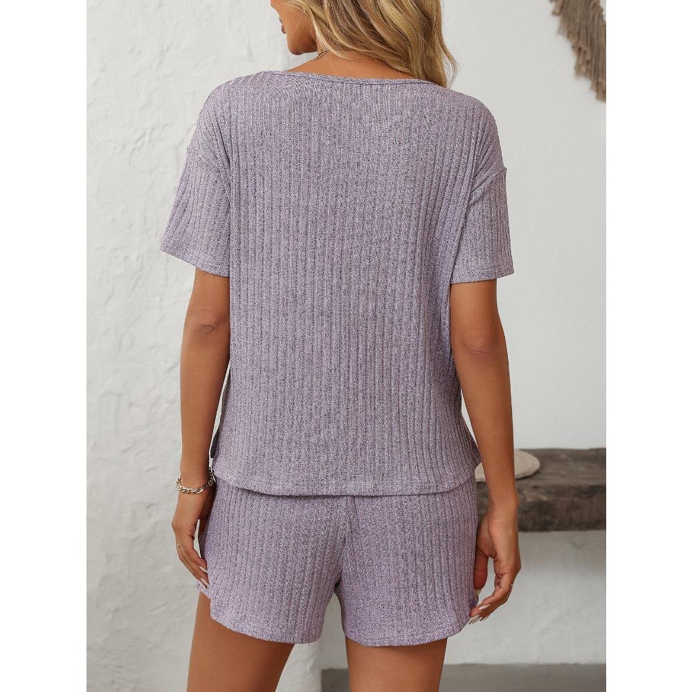 2025 Summer New Solid Color Pit Strip Pajamas Short Sleeve Home Wear Set