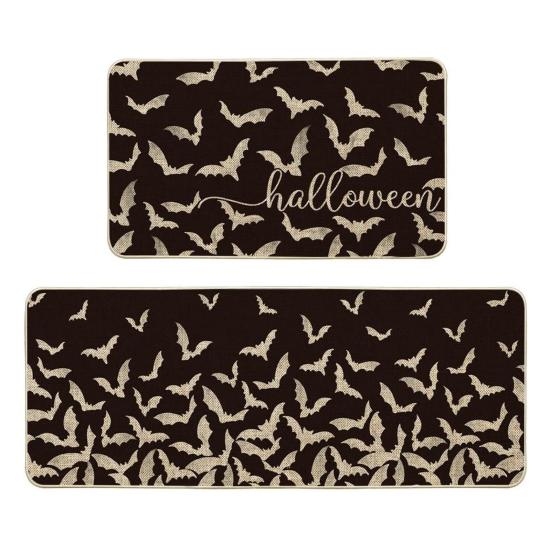 2 Pcs Halloween Rug Bathroom Floor Mat Super Absorbent Quick-Drying Anti-Slip Pumpkin Ghost Print Multipurpose Halloween Party Decoration Kitchen