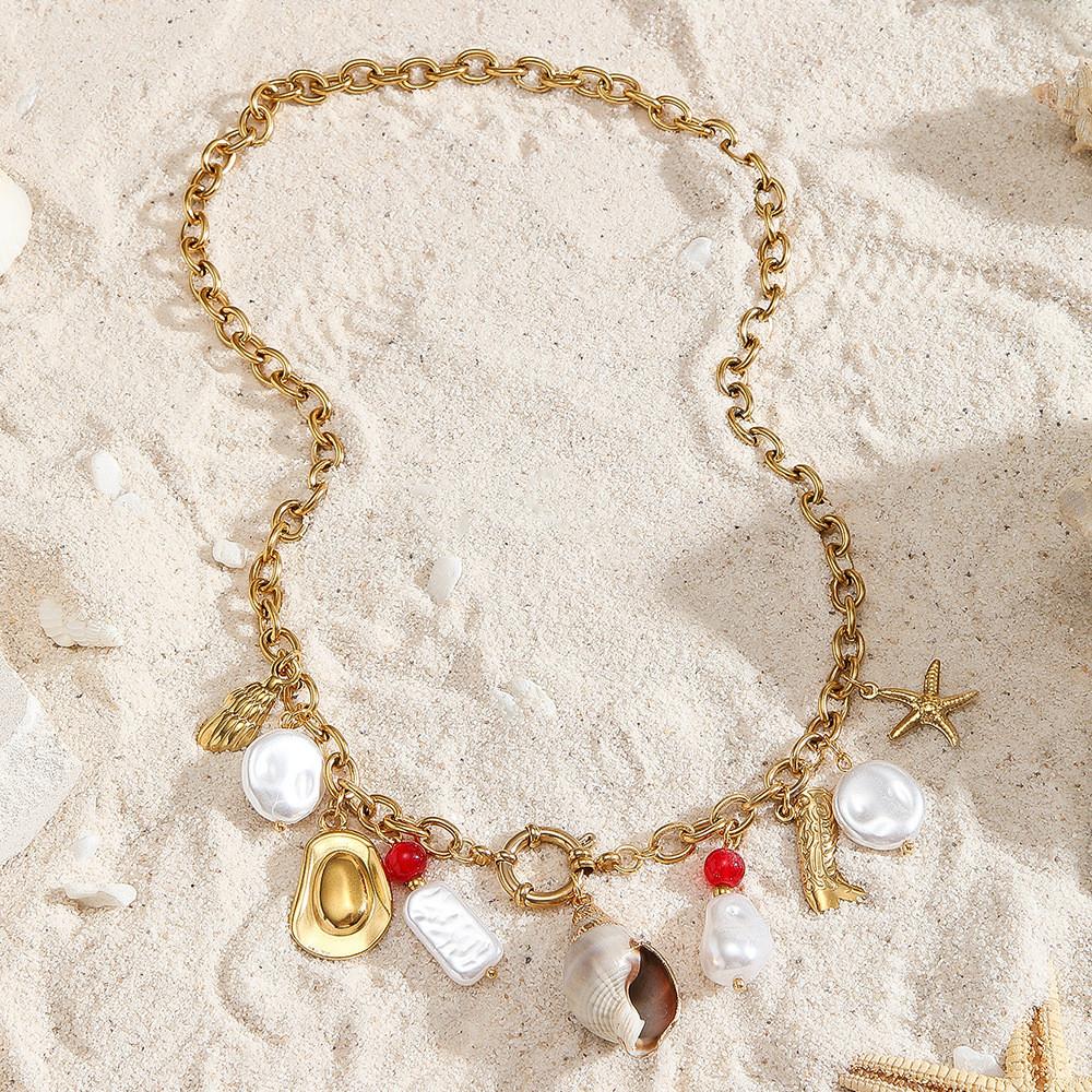 Collier Ocean Star en acier inoxydable avec pendentif coquillage géométrique pour un style unisexe