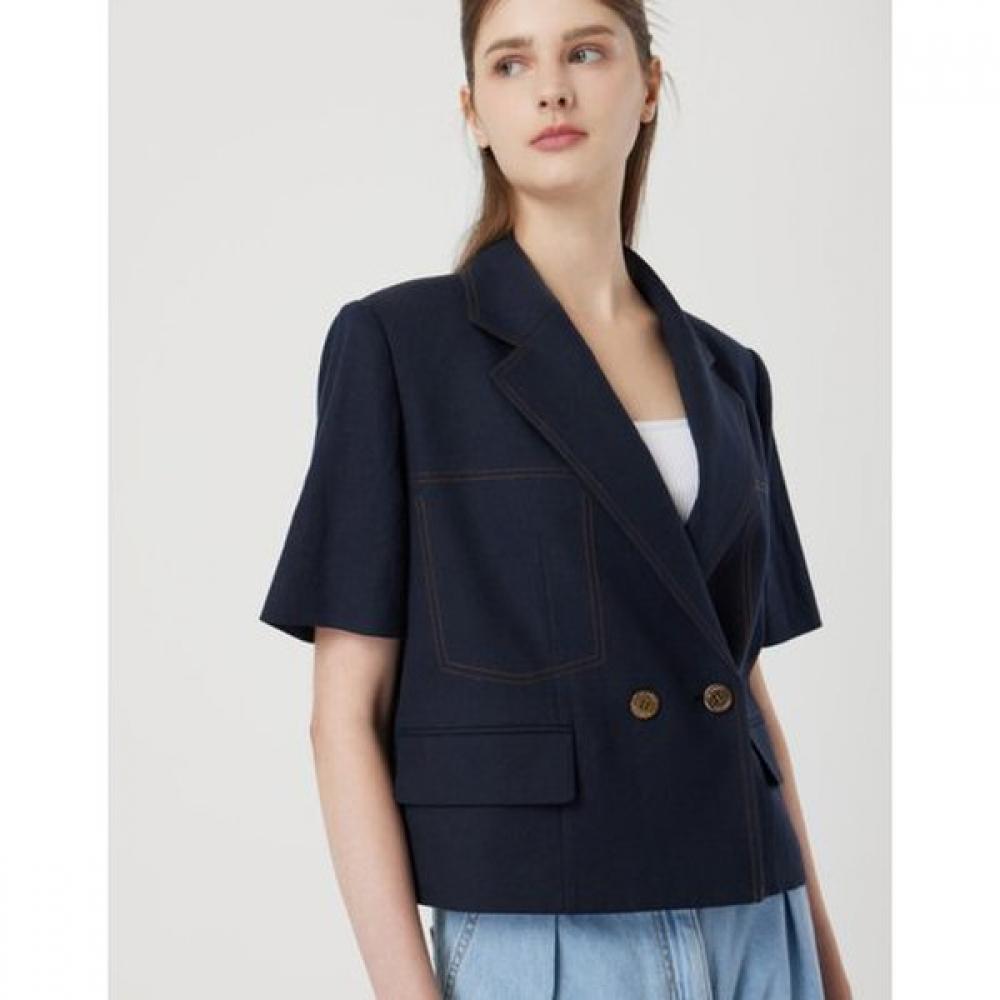 Cc Collect Half Sleeve Color Stitched Crop Jacket C262msf135