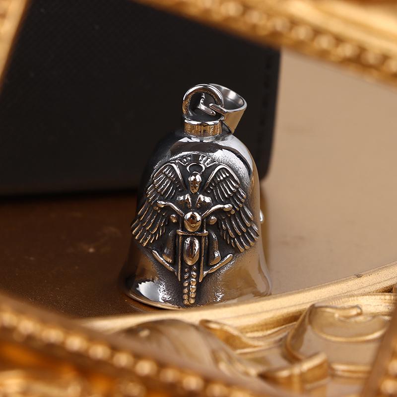 New Men'S Motorcycle Wind Retro Punk Hip Hop Rock Wings Motorcycle Character Bell Pendant Necklace