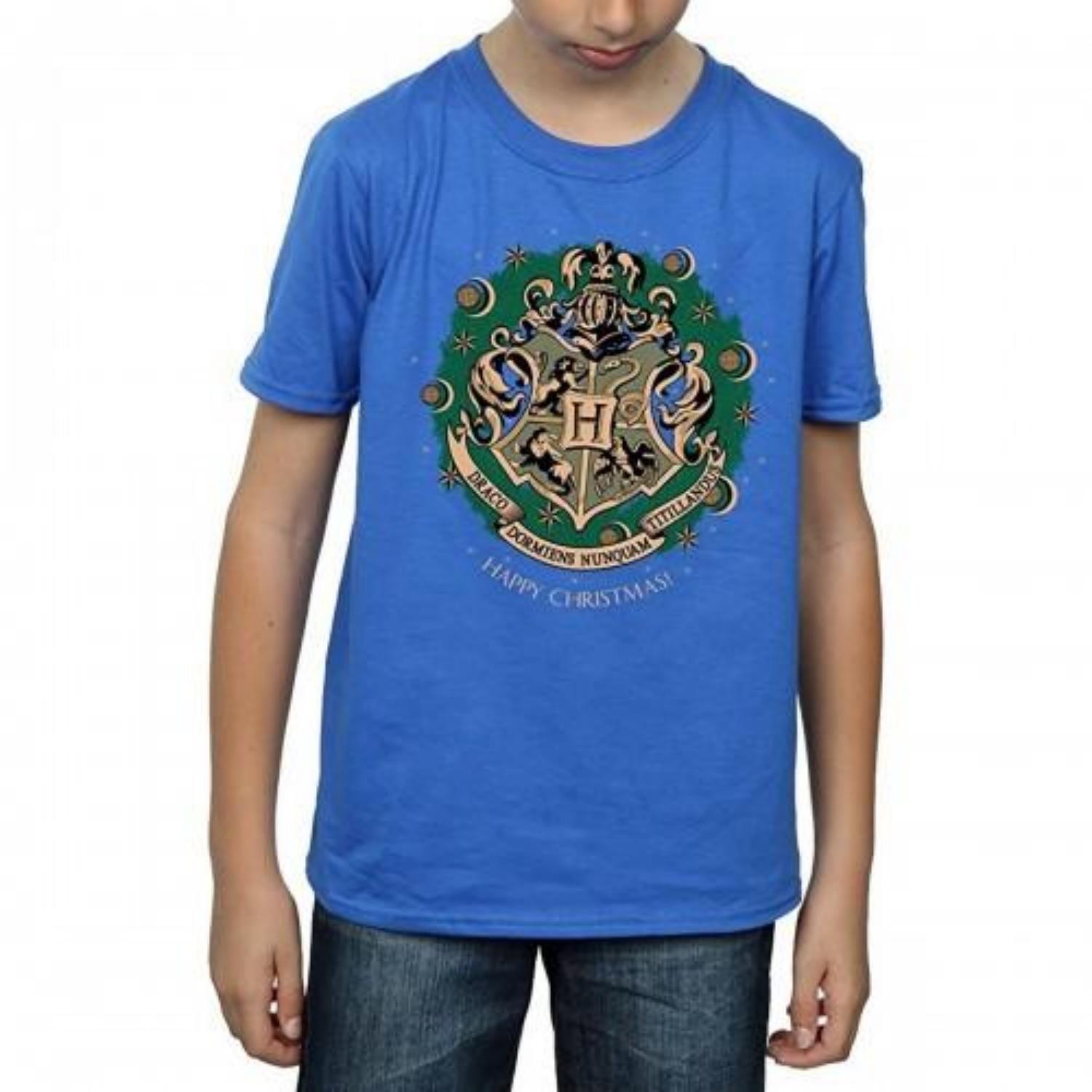 HARRY POTTER Boys Wreath Cotton Christmas T-Shirt XXXXL