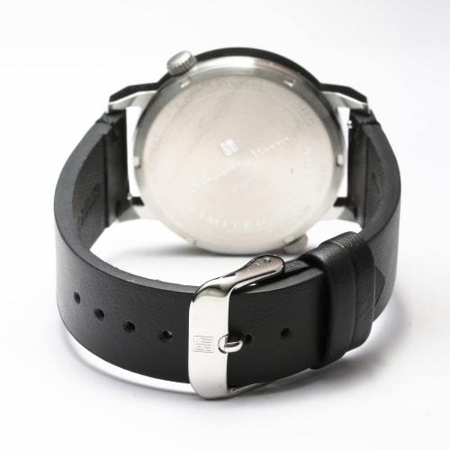 [Salvatore Marra] Men's Women's Watch Stainless Steel Black Silver Analog Quartz Dual Time Business Casual Leather Belt SSBK