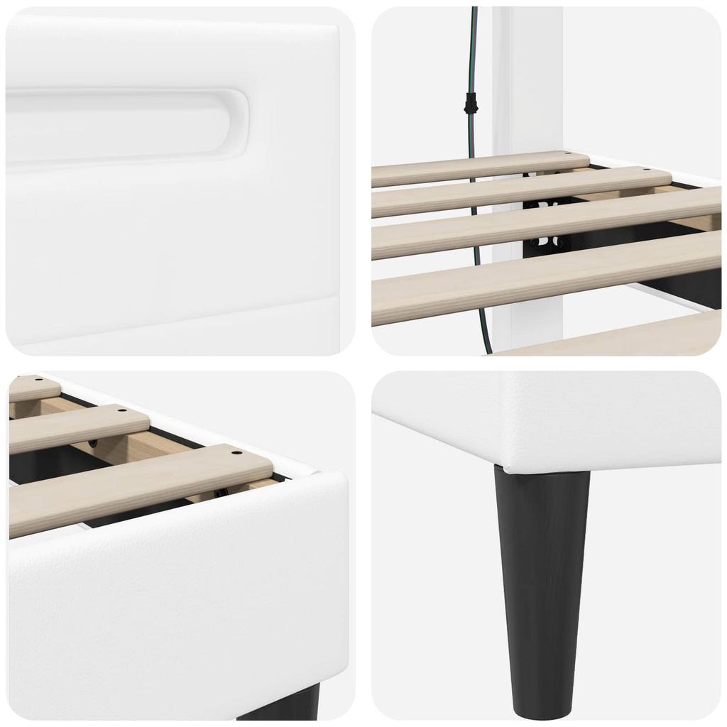 Bed Frame with LED Light Strips White 180 X 200 Cm Faux Leather