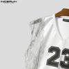 INCERUN Men V Neck Sleeveless Lace Hem Letter Patchwork Casual Tank Tops Undershirts