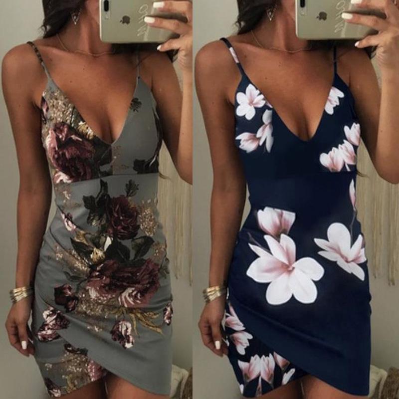 

Женщины Печать Без спинки Бодикон Скольжение Нерегулярное Цветочное Рубеное Платье