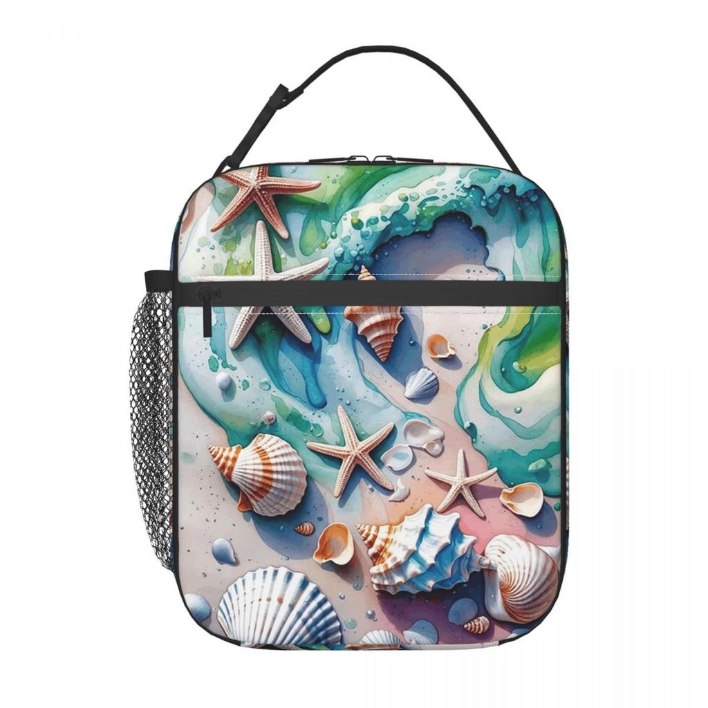 Strandmuschel- und Seesternmuster Isoliertes Lunchpaket für Damen und Kinder Tragbare Lebensmittelboxen Thermische Lunchbox Tragetasche