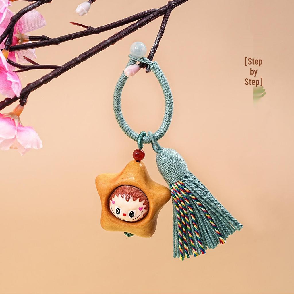 Hand-Woven Tibetan Tassel Sandalwood Keychain Amulet In Ethnic Style