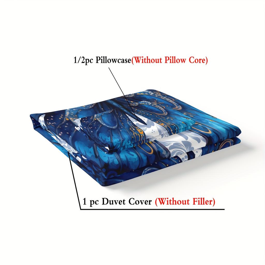 2/3pcs, Blue Brilliant Butterfly Pattern Quilt Cover Set, Washable Polyester Quilt Cover Soft and Comfortable for Bedroom