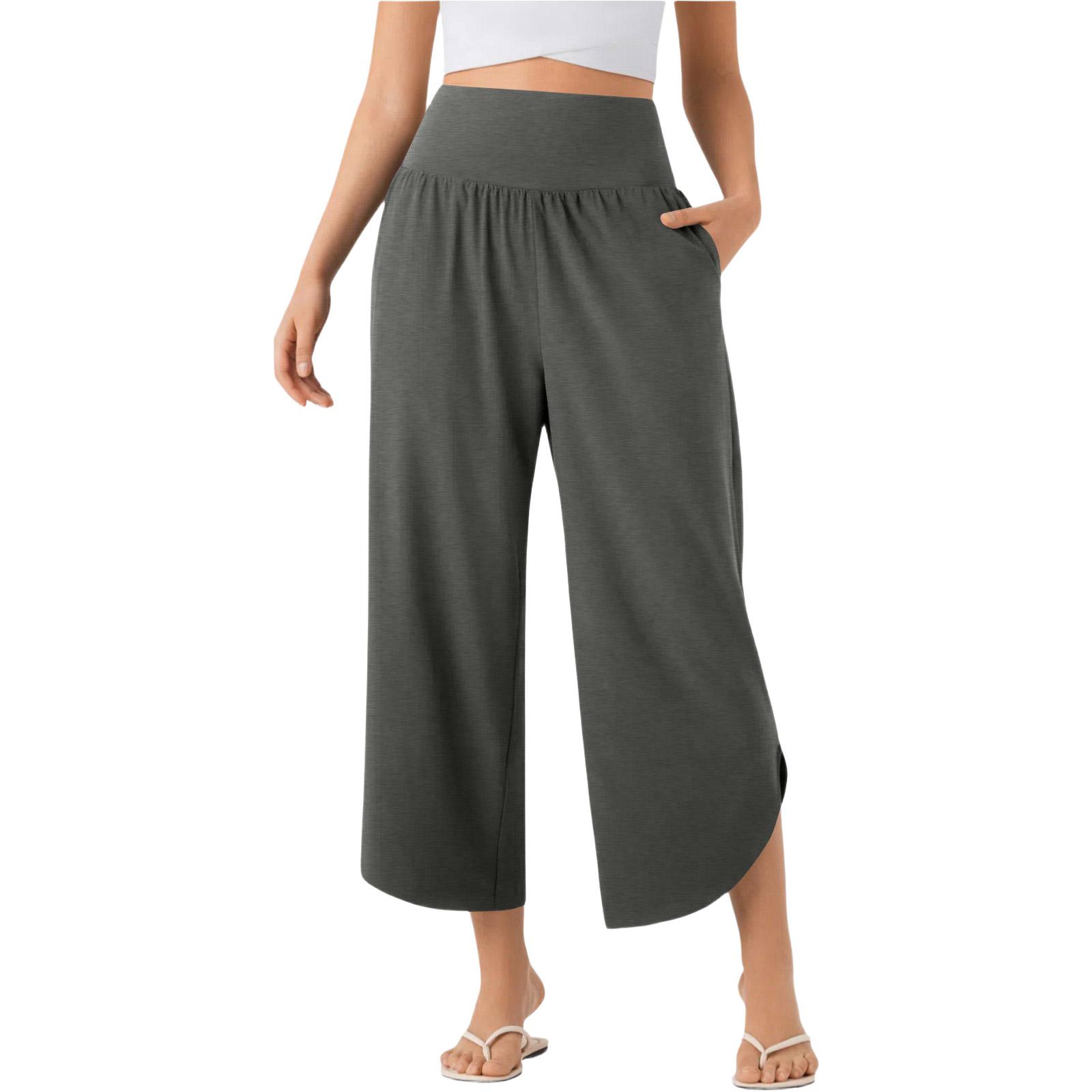 Women s High-waisted, Tummy-control, Slit, -color Vacation Pants With Pockets M