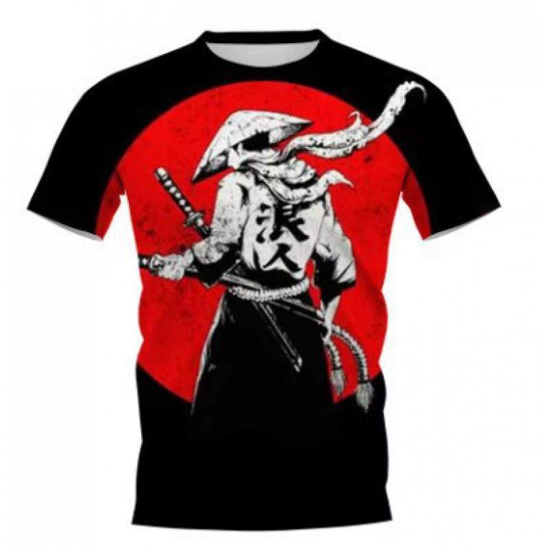 Mens Short Sleeve T-Shirt With 3D Samurai Graphic Print Breathable Cotton Blend Streetwear Style
