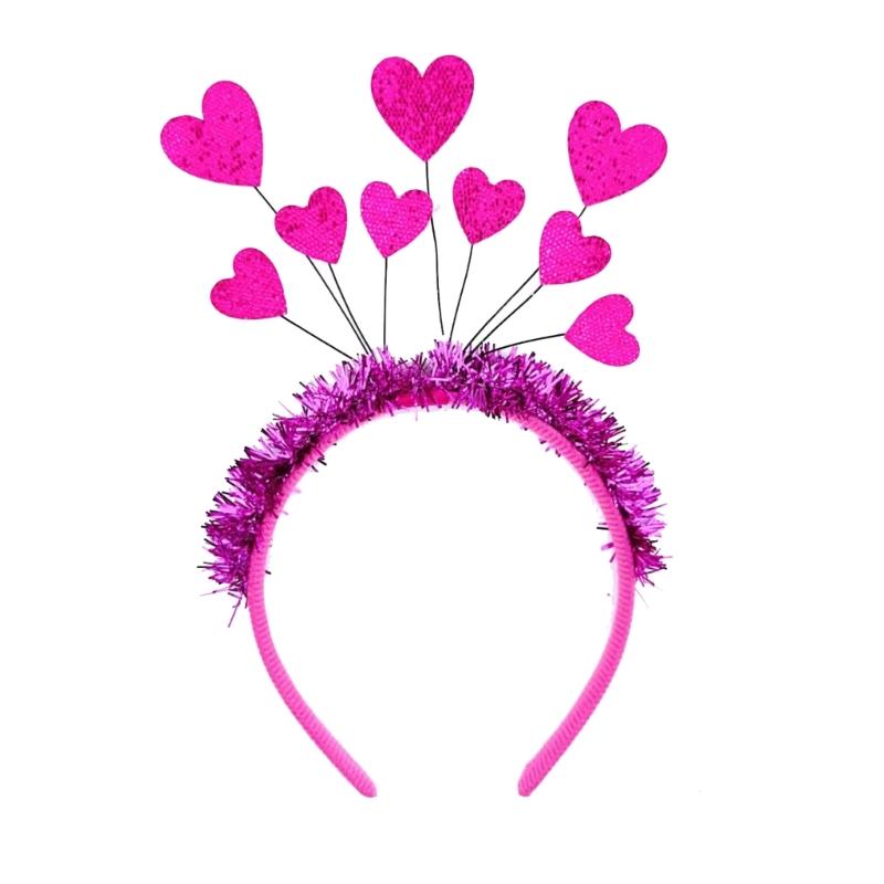 

Valentines Day Couple Hairband with Shinning Tinsel Red/ Rose Red Heart Shape Headbands Carnivals Sequins Hair Hoop 1