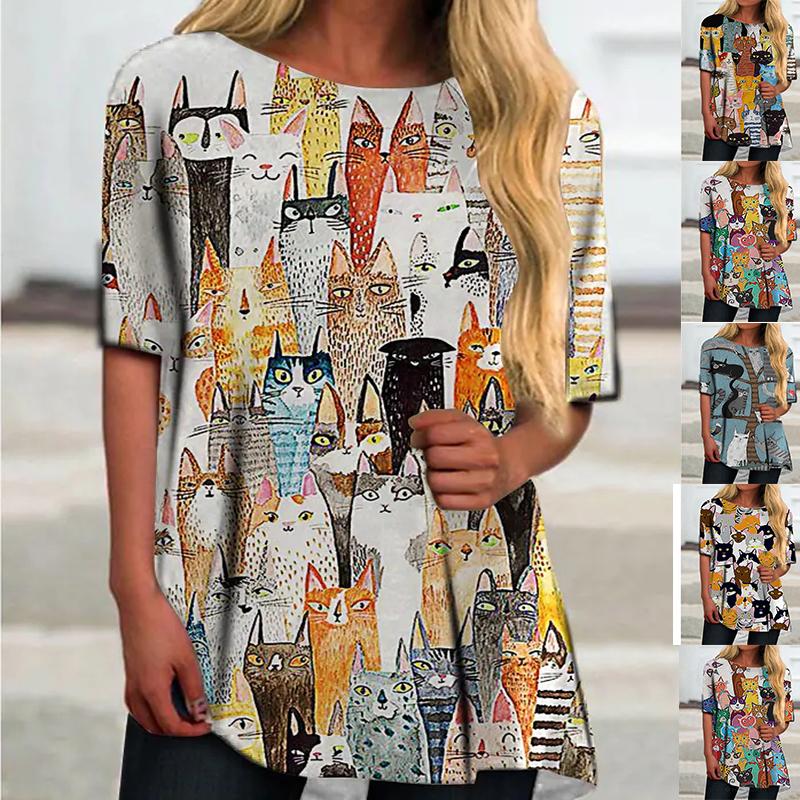 

Летняя футболка с круглым вырезом и круглым вырезом повседневная модная футболка с коротким рукавом Женская футболка с 3D-печатью