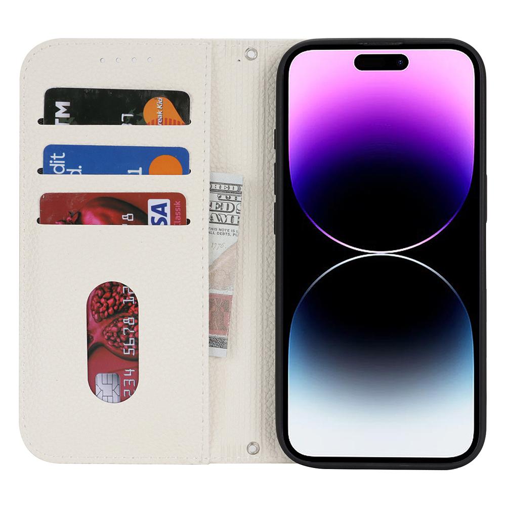 Stand Case for iPhone 14 Pro Max Litchi Texture Leather Flip Phone Cover with Strap/Wallet